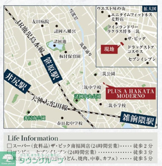 周辺地図 JRと西鉄のダブルアクセス可能　スーパー、飲食店、ジムも近いです 1m