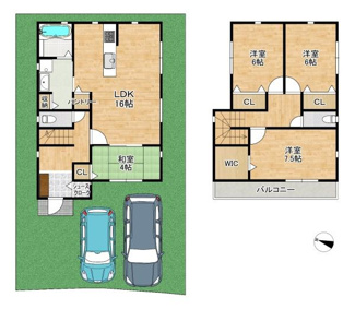 【土地図】 | 【建築プラン例】4LDK(30.38坪)　建物価格2170万円！