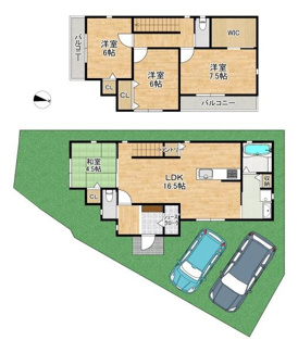 【土地図】 | 【建築プラン例】4LDK(30.38坪)　建物価格2170万円！