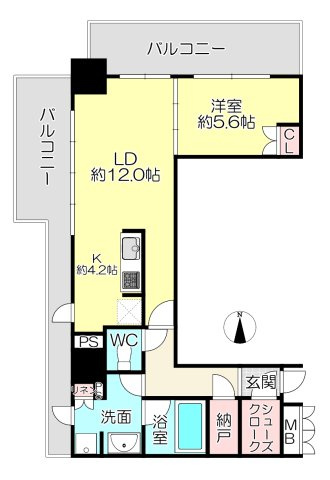 中古マンション　ザ・ハウス豊橋の間取り|【間取り図】松山小学校（歩7分）・中部中学校（歩17分）区　角部屋、2面バルコニーで眺望良好です。