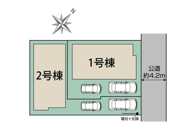 【区画図】 | 志木市柏町2丁目　新築一戸建住宅　全2棟　(志木本店) | カースペース2台のゆとりある敷地。
前面道路は車の通りが少ないので車の出し入れもスムーズに行えます。