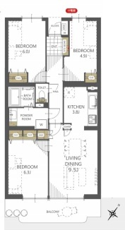 東建ニューハイツ北鴻巣の間取り|東建ニューハイツ北鴻巣、3LDK、専有面積70.94m2、バルコニー面積7.81m2