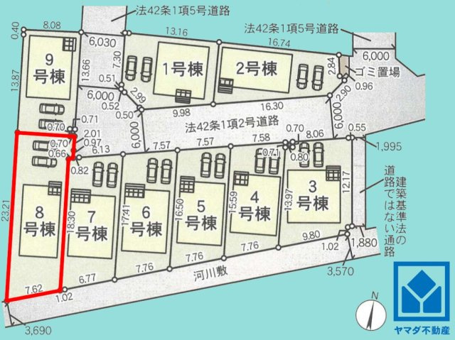 八幡市橋本尻江　第1　8号棟の区画図