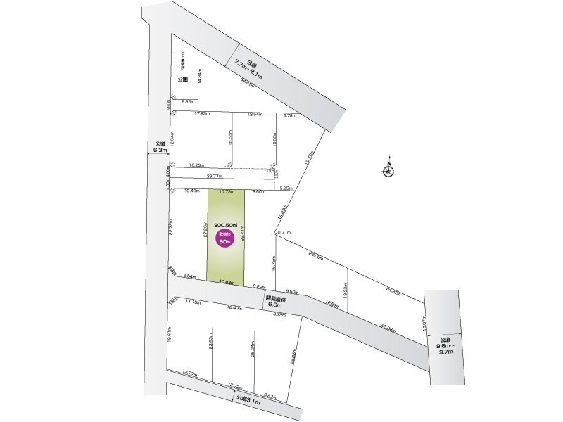  上岩瀬 （全12区画）12号棟 区画図：敷地面積300.99㎡（90.90坪）