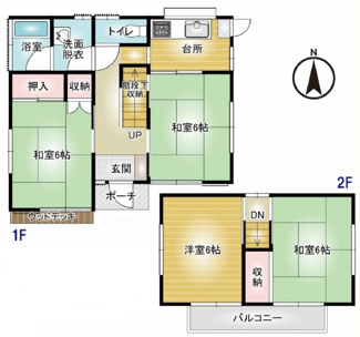 【間取り】 | 前橋市六供町中古戸建 | 最小限の廊下で居室はすべて6帖◎