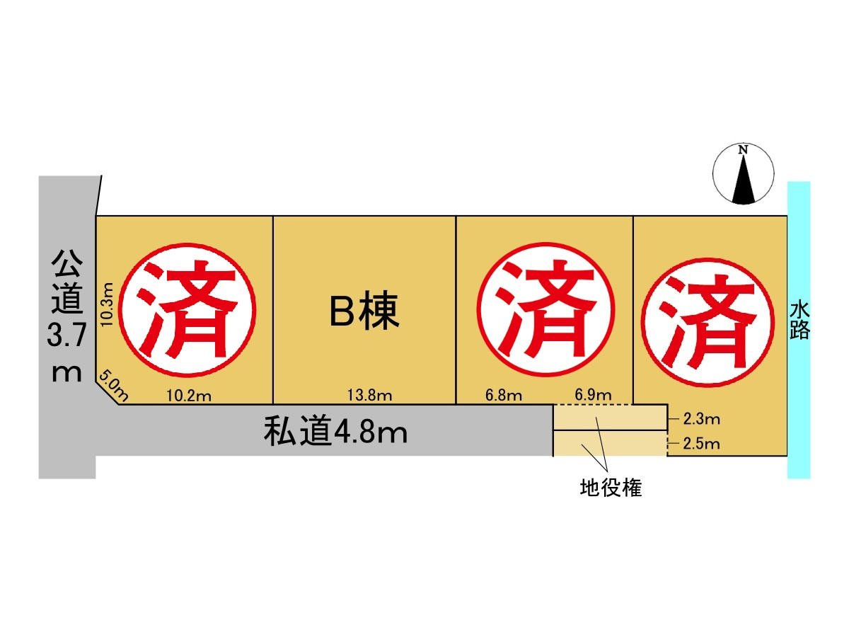 ダイマルタウン　羽島市竹鼻町寺東第７　全４区画分譲の区画図|■区画図
■YAMADA電機の　ヤマダ不動産　株式会社リライフ　
いつでもお問合わせ下さい。