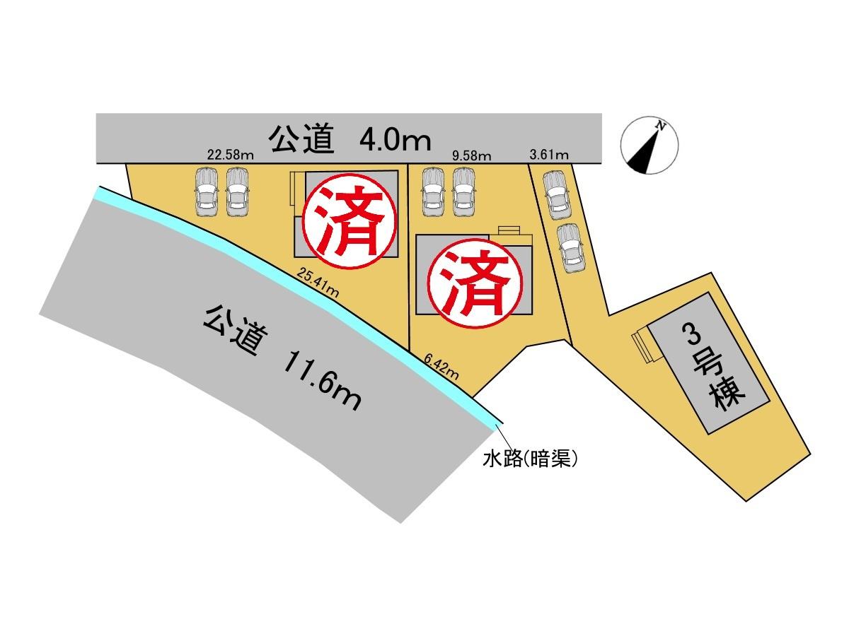 リーブルガーデン　羽島市福寿小学校前　全３区画分譲の区画図|■区画図
■YAMADA電機の　ヤマダ不動産　株式会社リライフ　
いつでもお問合わせ下さい。
