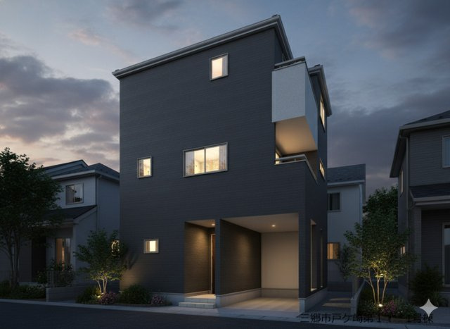 三郷市戸ケ崎3丁目　新築戸建　全1棟の外観パース|完成予想図／このパースは図面を基に描いたもので実際とは多少異なる場合がございます。