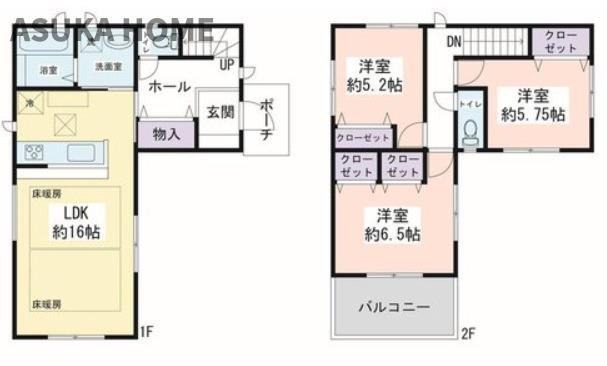 瀬谷区下瀬谷２丁目 の間取り|南側からの日も良く入る間取りです。バルコニーも広くお布団なども多く干せそうですね。