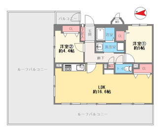 【間取り】 | 藤和ライブタウン立花 | お二人様におすすめの２LDKの間取りです♪角部屋で広いルーフバルコニーが魅力です！