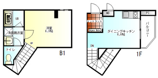 【間取り】 | T.T.Studio | メゾネットタイプの1DK