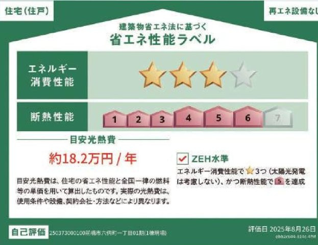 リナージュ前橋六供町1丁目01期　1号棟の省エネ性能ラベル|省エネ性能ラベルです
