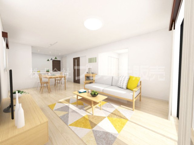 【居間・リビング】 | 奈良市学園緑ヶ丘１丁目の新築一戸建 全２区画 | ２号地リビング完成イメージ／ＬＤＫは広々１８帖！南向きですので、陽あたり良好です♪※モデルハウスあり