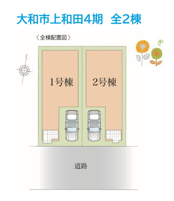 大和市上和田4期　全2棟　1号棟の区画図|小田急江ノ島線「桜ヶ丘」駅まで徒歩19分！
学区：桜丘小学校・上和田中学校（徒歩17分圏内）