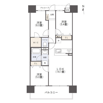 アルファライフ南福岡の間取り|67.35㎡の使いやすい3LDKの間取りです。