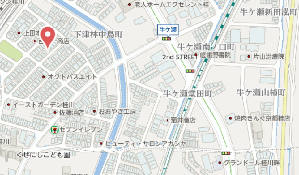 京都市西京区下津林中島町　新築戸建の地図