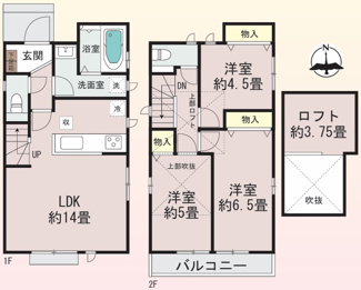 【間取り】 | 【仲介手数料無料！！】府中市北山町2丁目　新築戸建て（全2棟）B号棟　4790万円 | B号棟　3LDK車庫並列2台　土地／91.76㎡（27.75坪）建物／72.86㎡