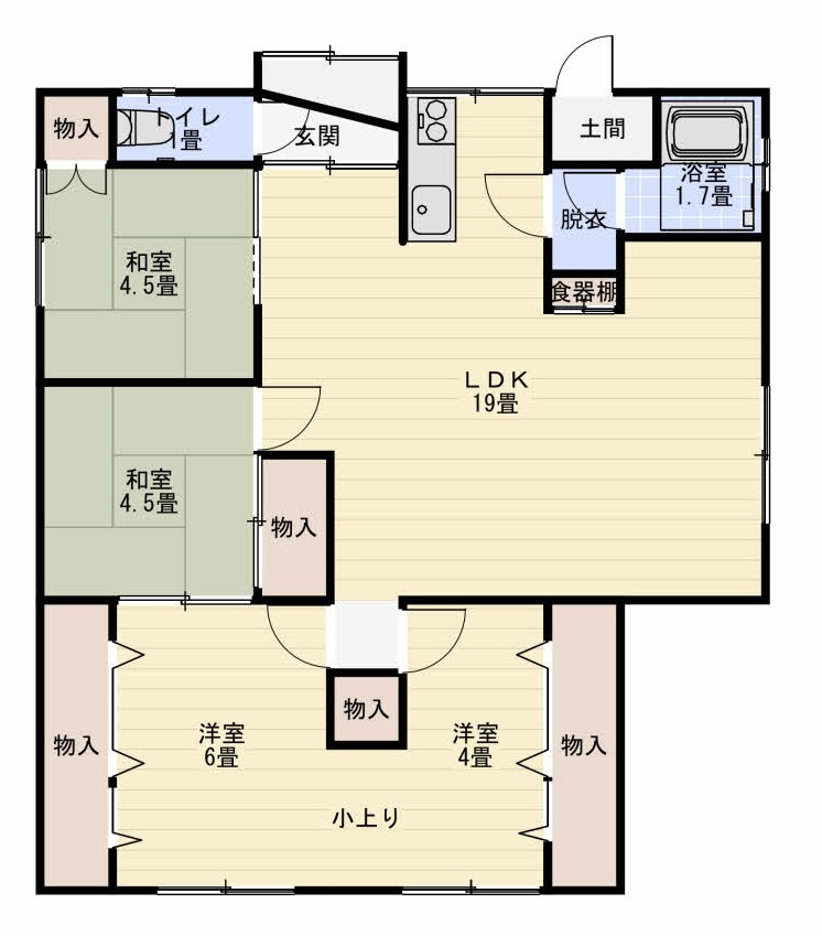 緑ケ岡5丁目　平屋4LDK！！の間取り|4LDKです。LDKは19帖あります。