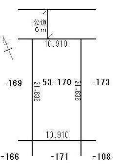 緑ケ岡5丁目　平屋4LDK！！の区画図|敷地は6ｍの公道に10.9ｍ接しています。
