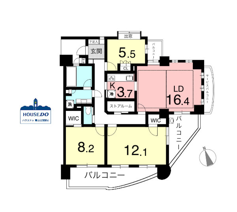 南向き角住居！LDK約20帖！ D'グランセ東山元町の間取り|角部屋で日当たり良好の三面バルコニー！