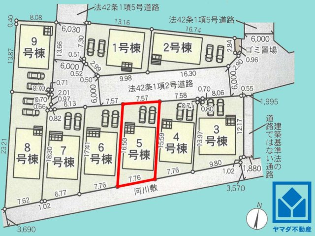 八幡市橋本尻江　第1　5号棟の区画図