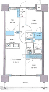 【間取り】 | モンドミオ沖縄リゾートライカムヒルズ | 205号室　3LDK♪オーシャンビュー♪オーナーチェンジ物件♪月25万円で賃貸予定♪