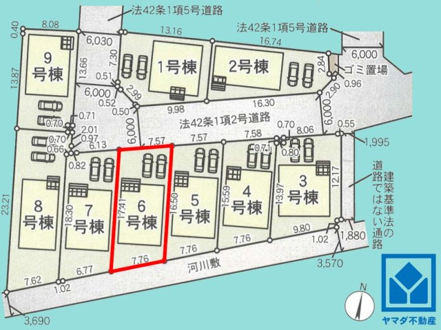 八幡市橋本尻江　第1　6号棟の区画図