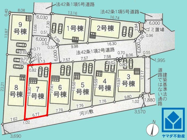 八幡市橋本尻江　第1　7号棟の区画図