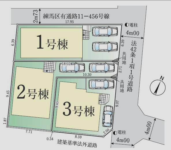 【区画図】 | 練馬区富士見台3丁目新築戸建全３棟　残２棟 | 全３棟。