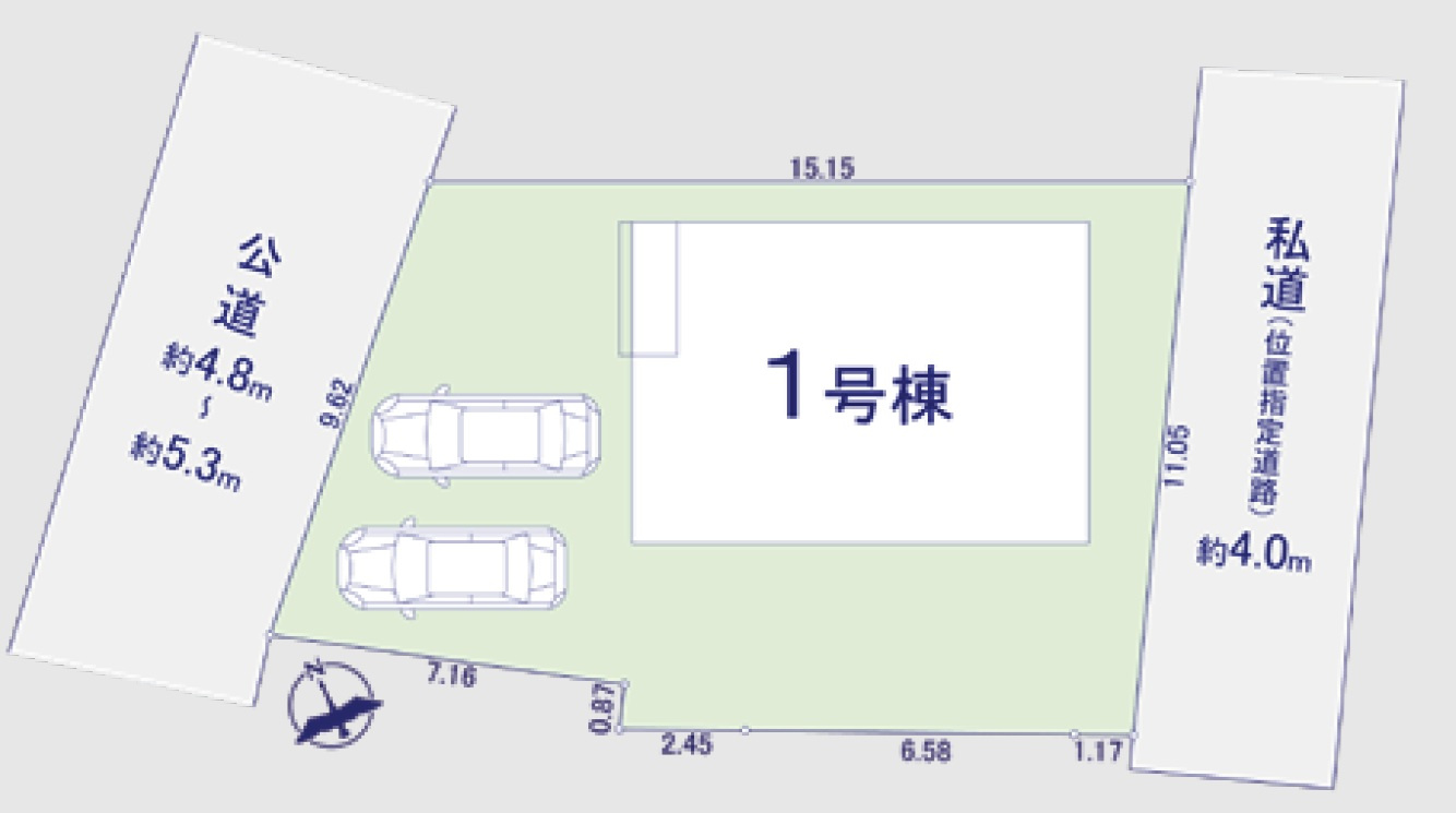 入間市豊岡2丁目・全1棟　新築一戸建　の区画図|カースペース並列2台。