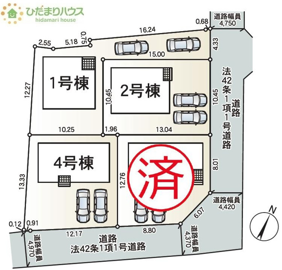 【区画図】 | つくば市大曽根第1　新築戸建　1号棟 | カースペースは2台分確保!(^^)!（1号棟）