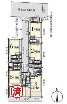 三郷市鷹野4丁目　新築戸建　全6棟　2号棟の区画図|全棟カースペース2台分付き