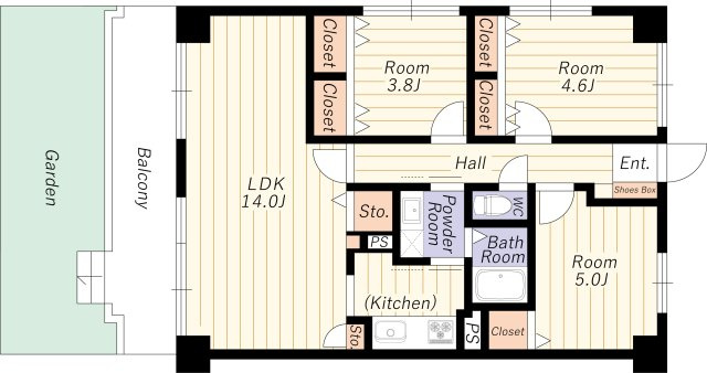 【間取り】 | レックスタウン新高２号館 | 専用庭付・南西角部屋・Ｒ７年１１月室内改装済