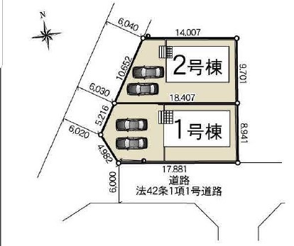 クレイドルガーデン真岡市台町第８　2号棟の区画図|２号棟です