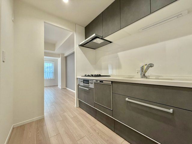 駒込八幡坂ガーデニアのキッチン|横一列にシンクとコンロをまとめたシンプルなシステムキッチン。動きやすさが魅力です！

現地ご見学希望・資料請求などお気軽にお問い合わせ下さい！
03-5990-5201