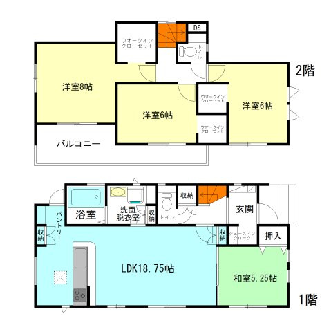 【間取り】 | ブルーミングガーデン安中市板鼻ー① | 全居室南向き＋2階6帖以上！
玄関土間収納やパントリースペース完備！