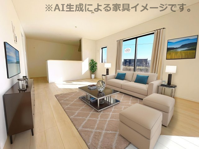 新築戸建・新築建売　西郷村米堀川向＜耐震+制震＞米小・西郷一中の居間・リビング|※家具を配置した場合のイメージ図になります！実際に家具はつきません。