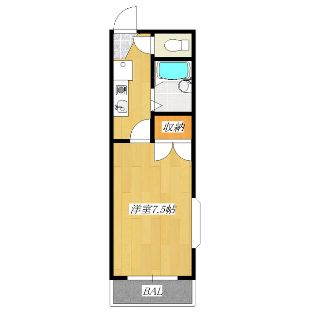 第２天貝コーポの間取り|7.5帖の広々とした１Ｋのお部屋です♪