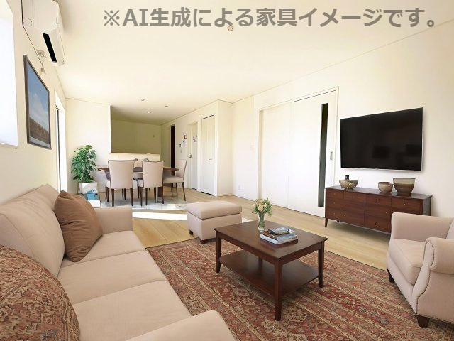 新築戸建・新築建売　西郷村米堀川向＜耐震+制震＞米小・西郷一中の居間・リビング|※家具を配置した場合のイメージ図になります！実際に家具はつきません。