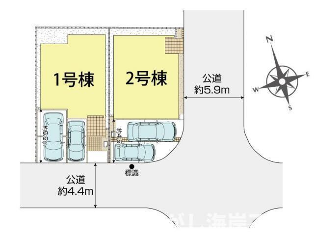 茅ヶ崎市高田３丁目　新築戸建　全2棟の区画図|対象地は2号棟です。