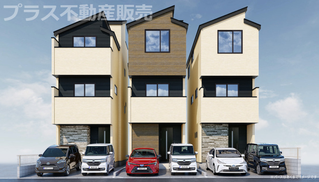 【外観】 | 福岡市西区横浜1丁目5期　2号棟（全3棟）【仲介手数料無料・0円】 | 完成イメージの外観パースです。