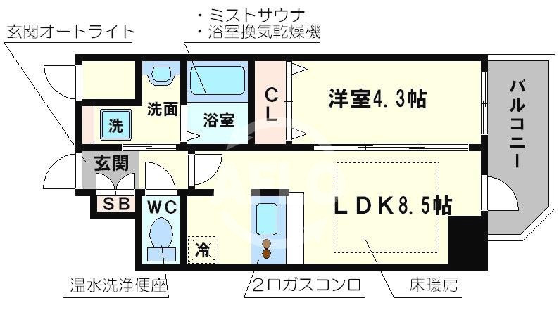 プレサンス心斎橋ルティアの間取り|プレサンス心斎橋ルティア 　間取り