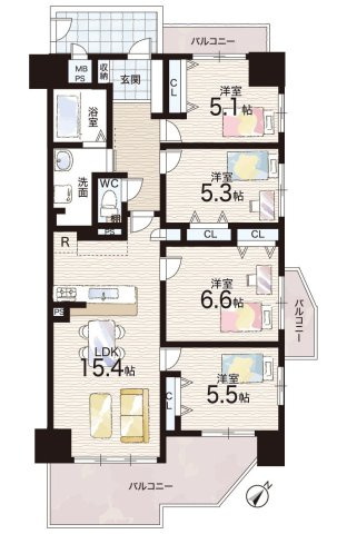 日光ハイツ香里第五の間取り|4KDK　日当たり良好な南向きLDK♪