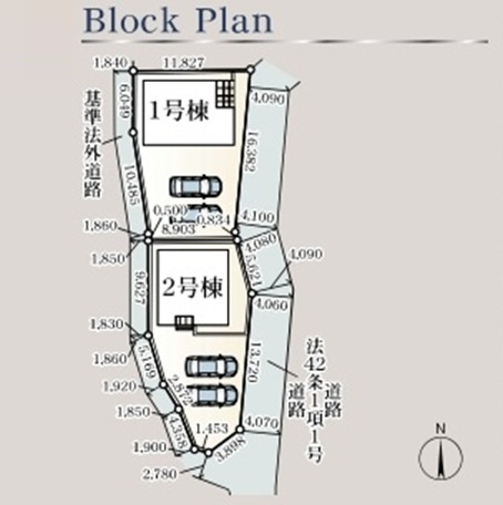 【仲介手数料無料】新築戸建　寄居町赤浜1086-1（全2棟）の区画図