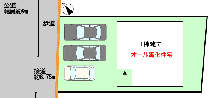 碧南市岬町の区画図|1棟建て　並列駐車3台（車種による）