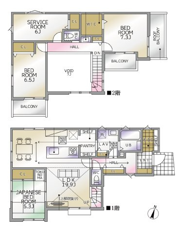 泉区新橋町新築戸建【緑園都市駅徒歩11分/土地約45坪/LDK19.9帖＋4部屋/駐車並列2台可】の間取り