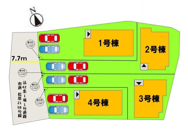 【区画図】 | 福岡市南区桧原5丁目1期　4号棟（全4棟）【仲介手数料無料・0円】 | 区画図です。4号棟