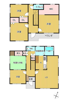 【間取り】 | 南アルプス市荊沢 平成26年築 敷地123坪・太陽光パネル | 140.00ｍ2の大型建物　5LDK　収納豊富