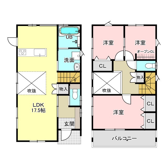明和2丁目　Spacio　A棟の間取り|吹抜けのある3LDK！仕様設備も充実！
