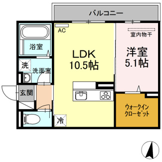 【間取り】 | プレンティー新徳田 | 1LDK